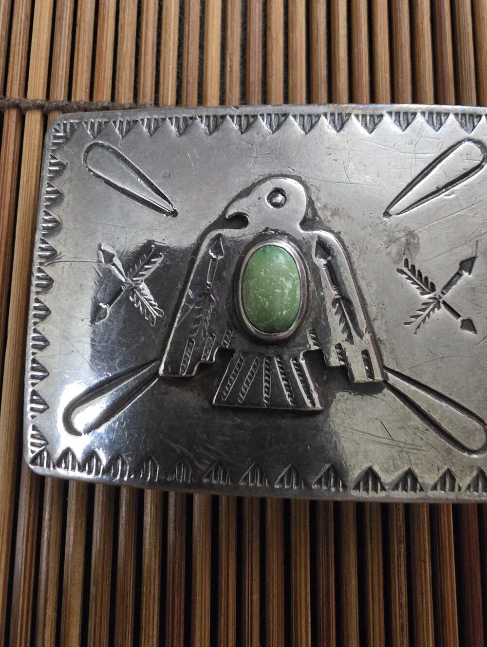 Sterling Silver Turquoise Thunderbird Belt Buckle (Vintage)